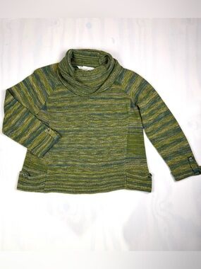 Jillian Nicole 1X Cowl Neck Sweater Green Blue Stripe Knit Pullover Top